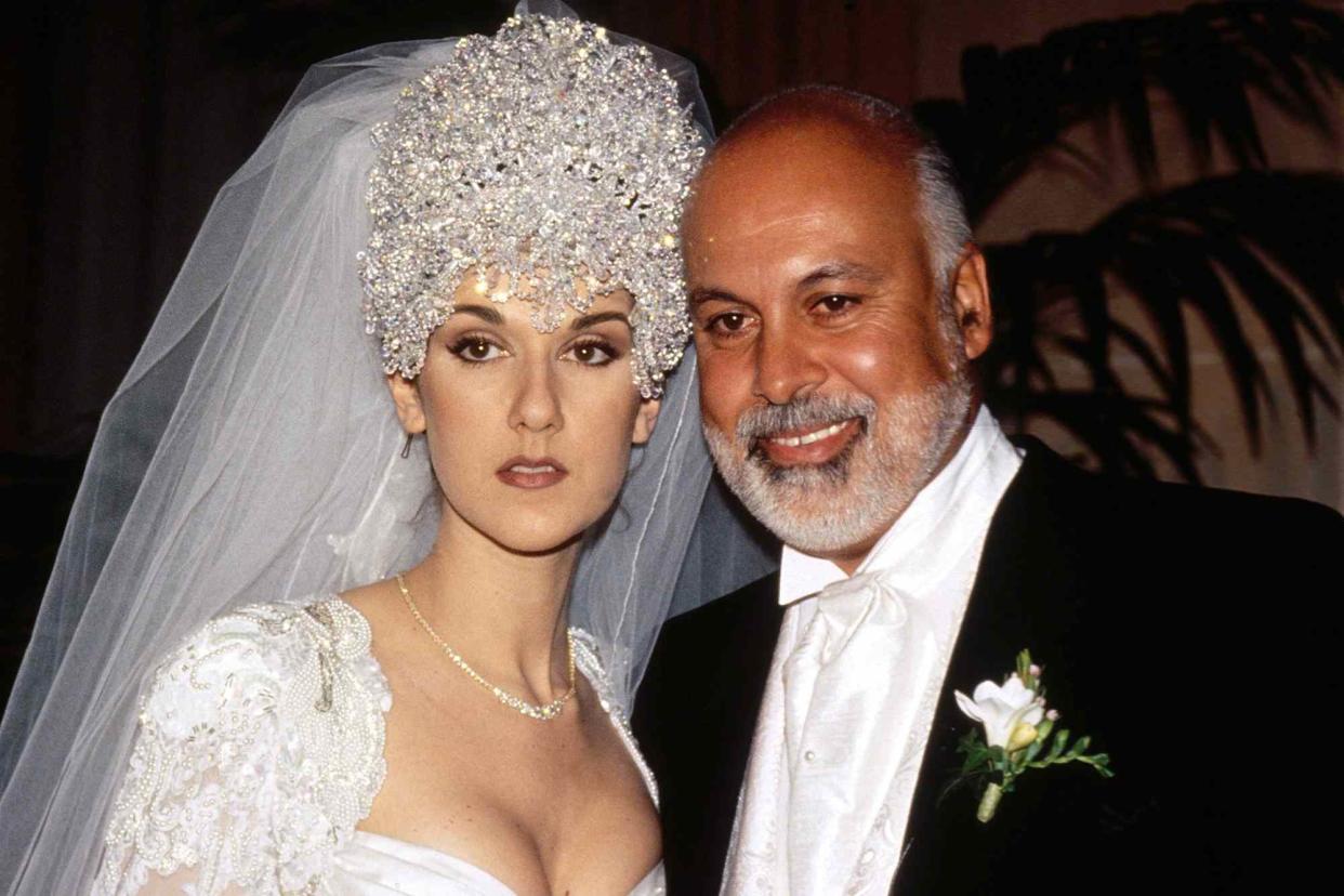 <p>Michel PONOMAREFF/PONOPRESSE/Gamma-Rapho/Getty</p> Celine Dion and Rene Angelil on their wedding day on December 17, 1994.