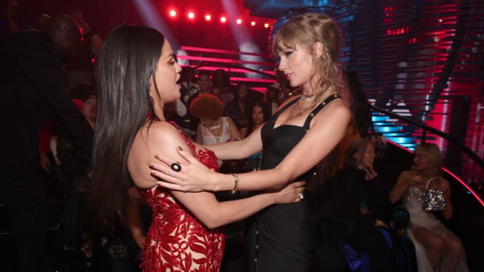 selena gomez and taylor swift at the 2023 mtv video music awards held at prudential center on september 12, 2023 in newark, new jersey photo by christopher polkvariety via getty images