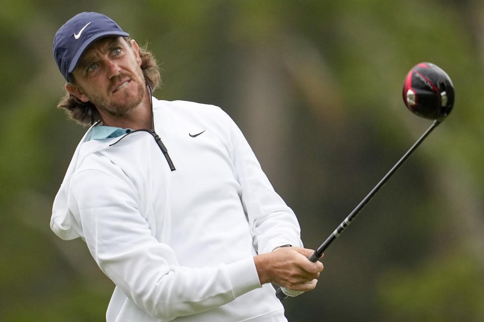 Tommy Fleetwood watches his tee shot on the third hole during the first round of the U.S. Open golf tournament at Los Angeles Country Club on Thursday, June 15, 2023, in Los Angeles. (AP Photo/George Walker IV)