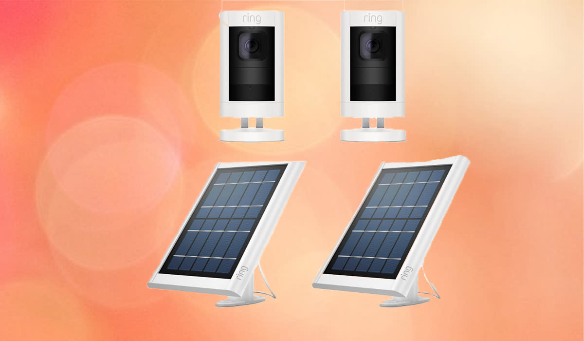 2 pack of ring security camera and pair of solar panels