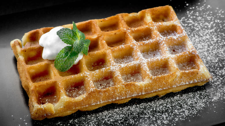 belgian waffle with powdered sugar