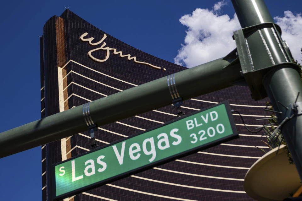 The Wynn Las Vegas resort stands over the Las Vegas strip on Wednesday, July 26, 2023, in Las Vegas. Casino mogul Steve Wynn's long legal fight with Nevada gambling regulators over claims of workplace sexual misconduct is expected to end Thursday with a settlement calling for him to pay a $10 million fine and cut virtually all ties to the industry he helped shape in Las Vegas. (AP Photo/Ty ONeil)