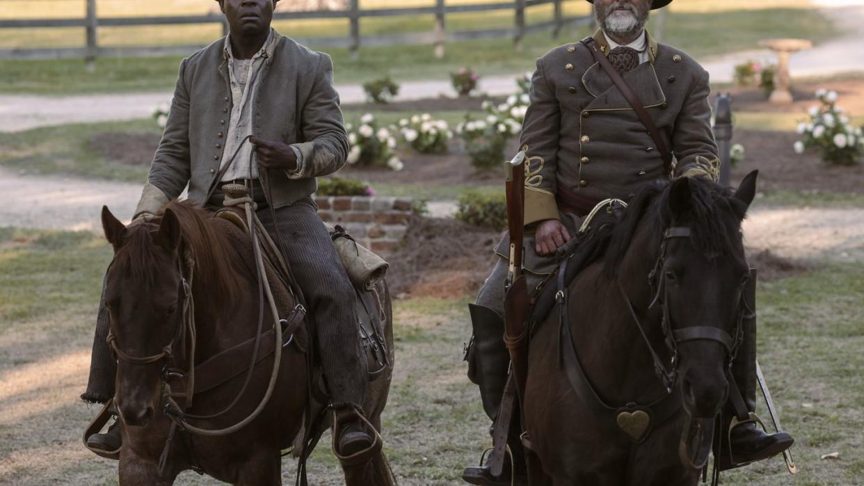 david oyelowo as bass reeves and shea whigham as george reeves in lawmen bass reeves, episode 1, season 1, streaming on paramount, 2023 photo credit lauren smithparamount