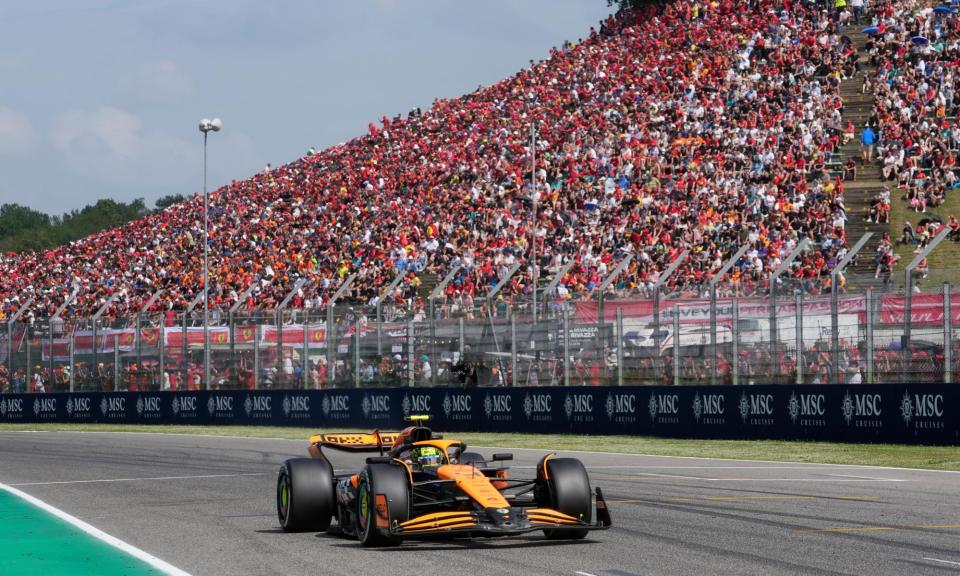 <span>McLaren’s Lando Norris pushed Max Verstappen hard in the closing stages of Sunday’s Emilia-Romagna Grand Prix and is now widely regarded as a title contender.</span><span>Photograph: Luca Bruno/AP</span>