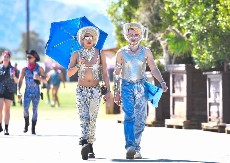 Festivalgoers attend the Coachella Valley Music and Arts Festival in Indio, California, on April 14, 2024. (Photo by VALERIE MACON / AFP) (Photo by VALERIE MACON/AFP via Getty Images)