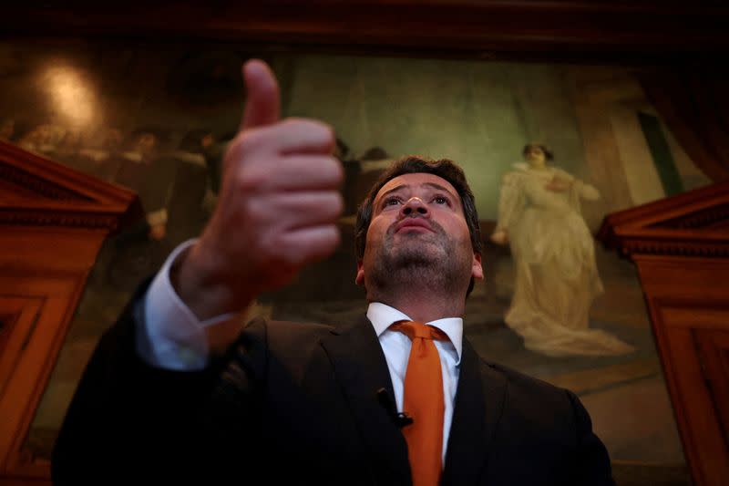 FILE PHOTO: Andre Ventura, President of far-right party Chega, during an interview with Reuters in Lisbon