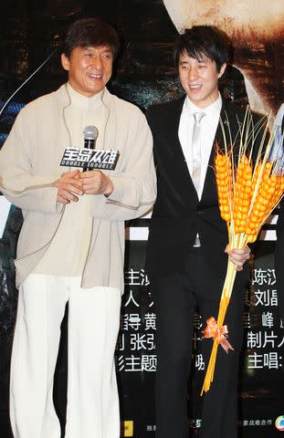 <p>Visual China Group via Getty</p> Actor Jackie Chan and his son Jaycee Chan attend "Double Trouble" premiere at Jackie Chan Yaolai International Cinema on June 5, 2012 in Beijing, China.