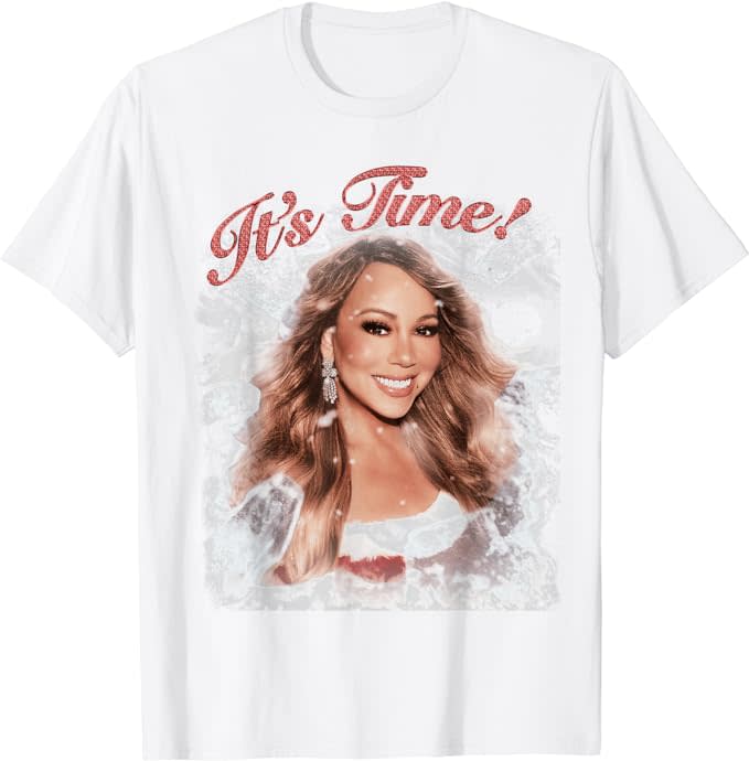 mariah carey photo on white t-shirt that reads "it's time"
