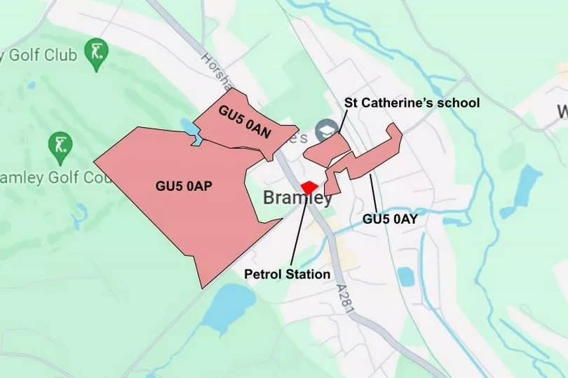 Google Map with highlighted sections for flagged postcodes