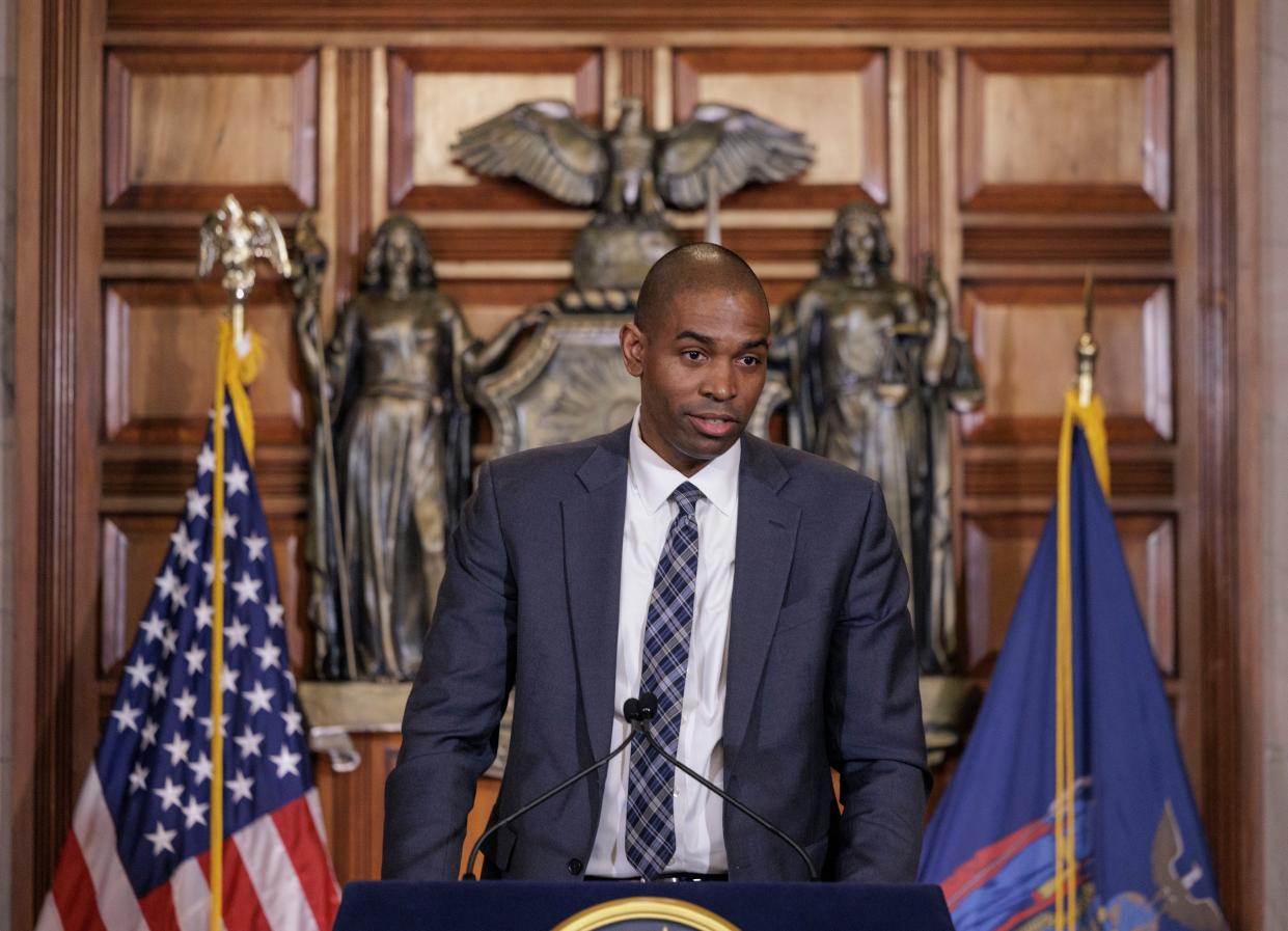 Congressman Antonio Delgado (D-N.Y.) is to be appointed as the next New York Lieutenant Governor at the State Capitol in Albany on May 3, 2022.