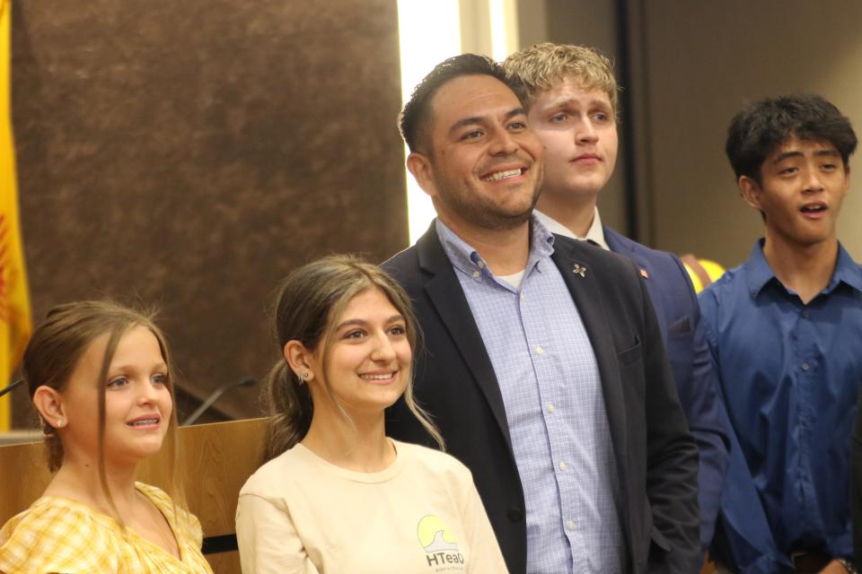 U.S. Rep. Gabe Vasquez poses for photos during a Student Advisory Committee meeting, Aug. 15, 2023 at the Carlsbad Municipal Annex.