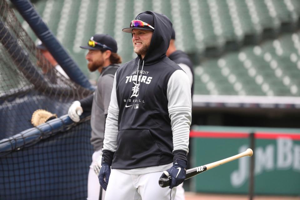 Tigers left fielder Austin meadows waits to bat April 7, 2022 at Comerica Park during the team's last practice before the season opener Friday against the White Sox.