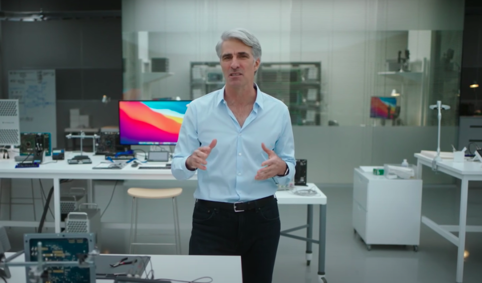 蘋果軟體工程副總裁費德里吉（Craig Federighi）坦承，Mac存在大量惡意程式。   圖：擷取自Apple Youtube