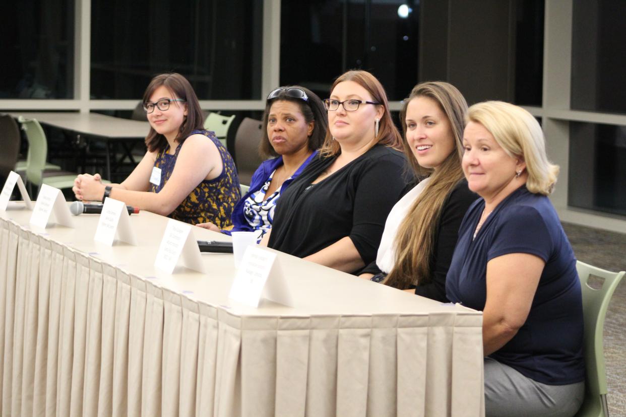 A panel of women in STEM careers or education speak at the  Emerald Coast Science Center's 2019 Women in Science Conference.