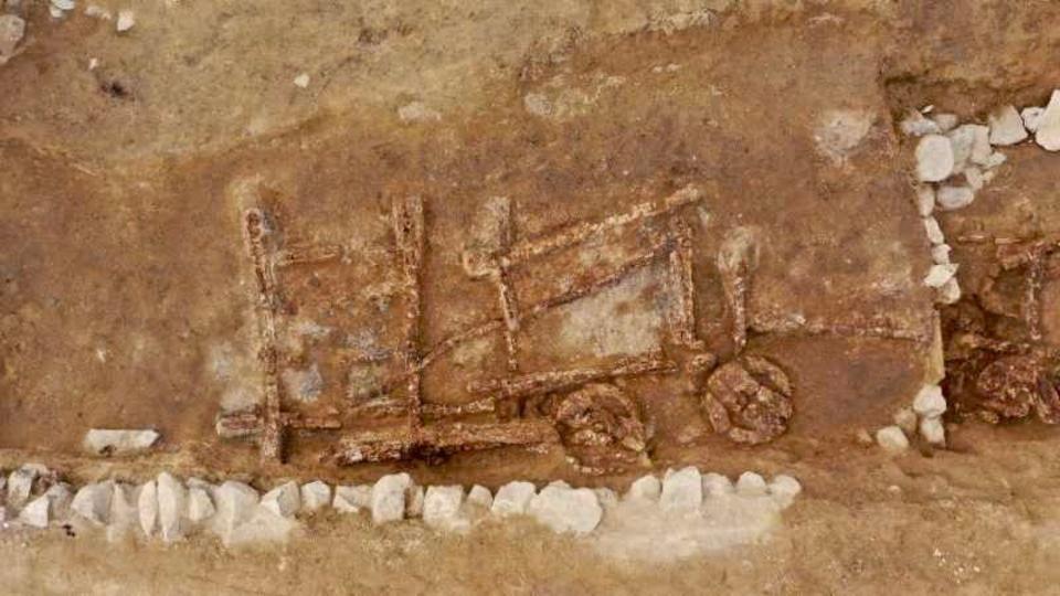 Archaeologists think both the wagons and the skates may be evidence of ancient technological exchange between west and east in the late Bronze Age.