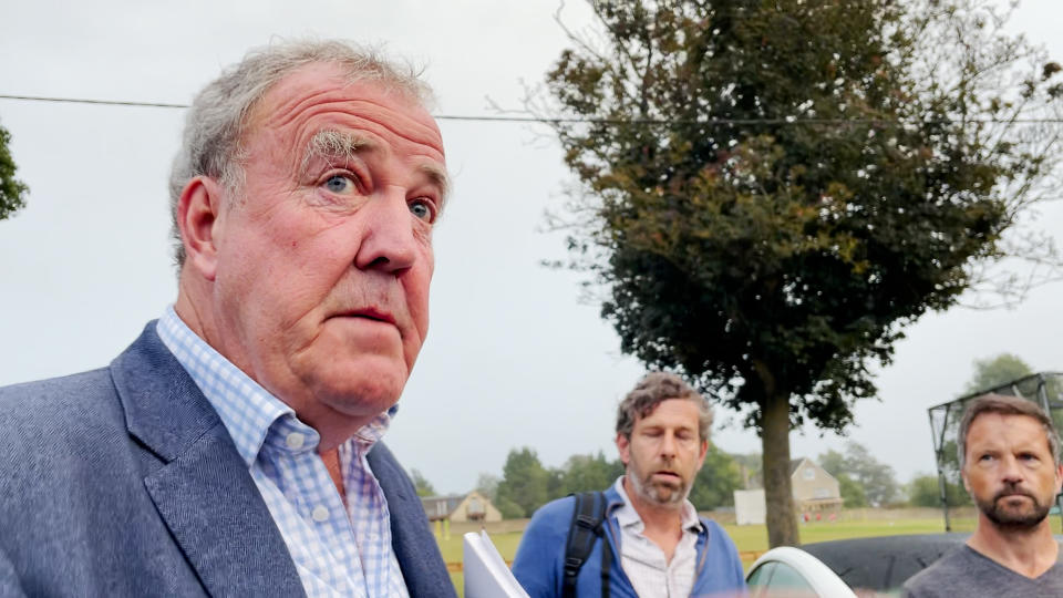Jeremy Clarkson held a showdown meeting with locals at Memorial Hall in Chadlington over concerns about farm shops in Oxfordshire. Taken on: Thursday, September 9, 2021.  (Photo by PA Video/PA Images via Getty Images)