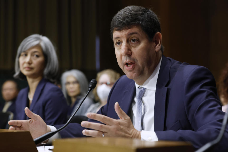  Former U.S. Attorney Steven Dettelbach testifies before the Senate Judiciary Committee during his confirmation hearing to be the next director of the Bureau of Alcohol, Tobacco, Firearms and Explosives in the Dirksen Senate Office Building on Capitol Hill on May 25, 2022 in Washington, DC.  / Credit: Chip Somodevilla / Getty Images