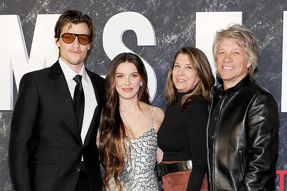 <p>Dia Dipasupil/Getty</p> (L-R) Jake Bongiovi, Millie Bobby Brown, Dorothea Hurley and Jon Bon Jovi