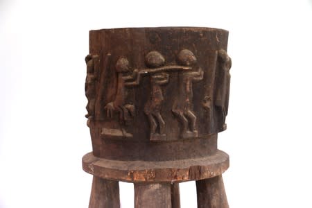 A ritual mortar of the Senoufo ethnic group is displayed as part of the collection at the Museum of Civilizations of Ivory Coast in Abidjan