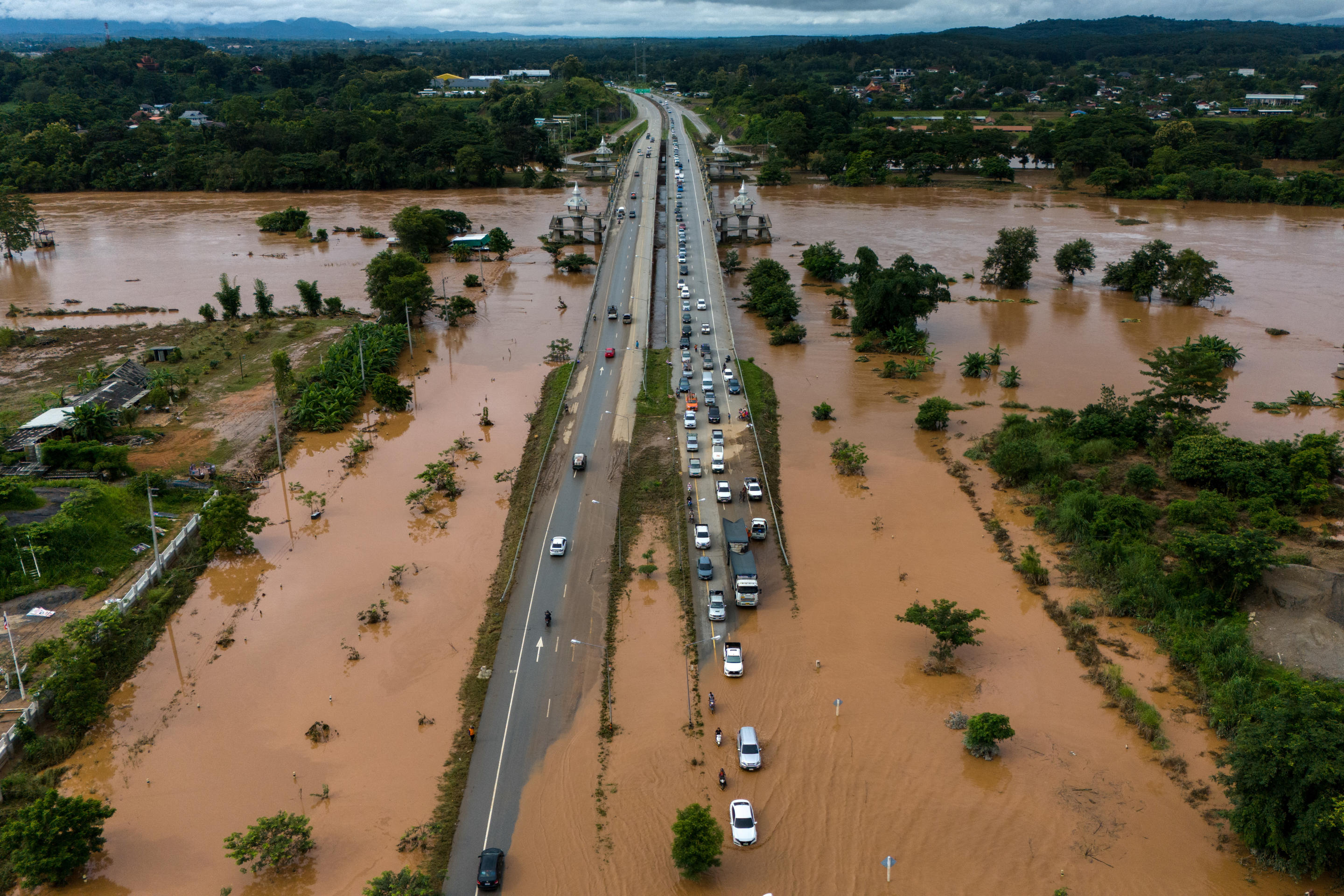 A drone view shows a flooded area following the impact of Typhoon Yagi, in Chiang Rai in the northern province of Thailand, September 13, 2024. (Anupong Intawong/Reuters)