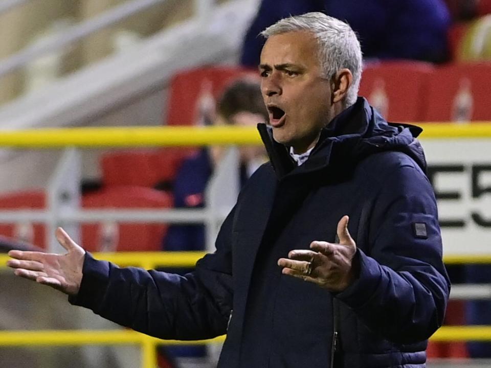 Jose Mourinho reacts during the match against Antwerp (Getty)