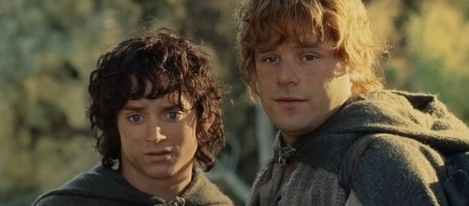 Frodo and Sam standing together in "The Lord of the Rings: Return of the King"