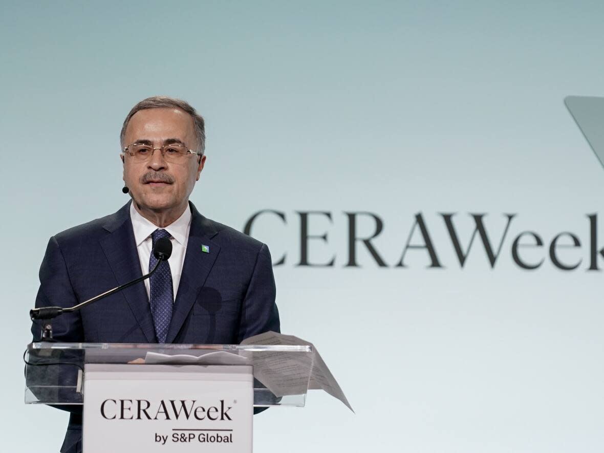 Global oil demand will not peak for some time, Saudi Aramco CEO Amin Nasser said on Monday at the CERAWeek by S&P Global energy conference in Houston. (Andrea Hanks/CERAWeek by S&P Global - image credit)