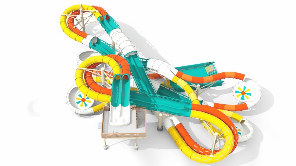 Shown in this artist's rendering, Mega Mayhem will feature dueling slides where riders will accelerate to 22 mph.