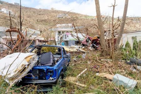 Buildings damaged by hurricane Irma are seen on the British Virgin Islands, September 10, 2017. Picture taken September 10, 2017. Cpl Timothy Jones Ministry of Defense Handout via REUTERS