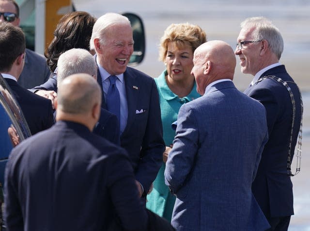 US President Joe Biden is welcomed as he arrives at Ireland West Airport in Co Mayo 