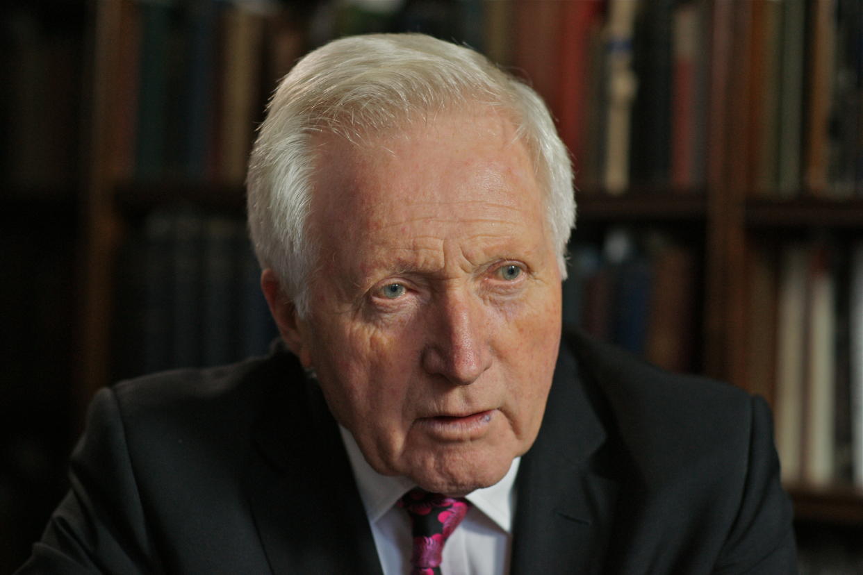 British journalist David Dimbleby appears on the Andre Singer documentary 'Night Will Fall', which researches the making of the German Concentration Camps Factual Survey, 2014.  (Photo by Richard Blanshard/Getty Images)