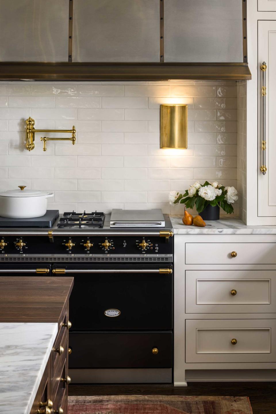 a kitchen with a traditional stove