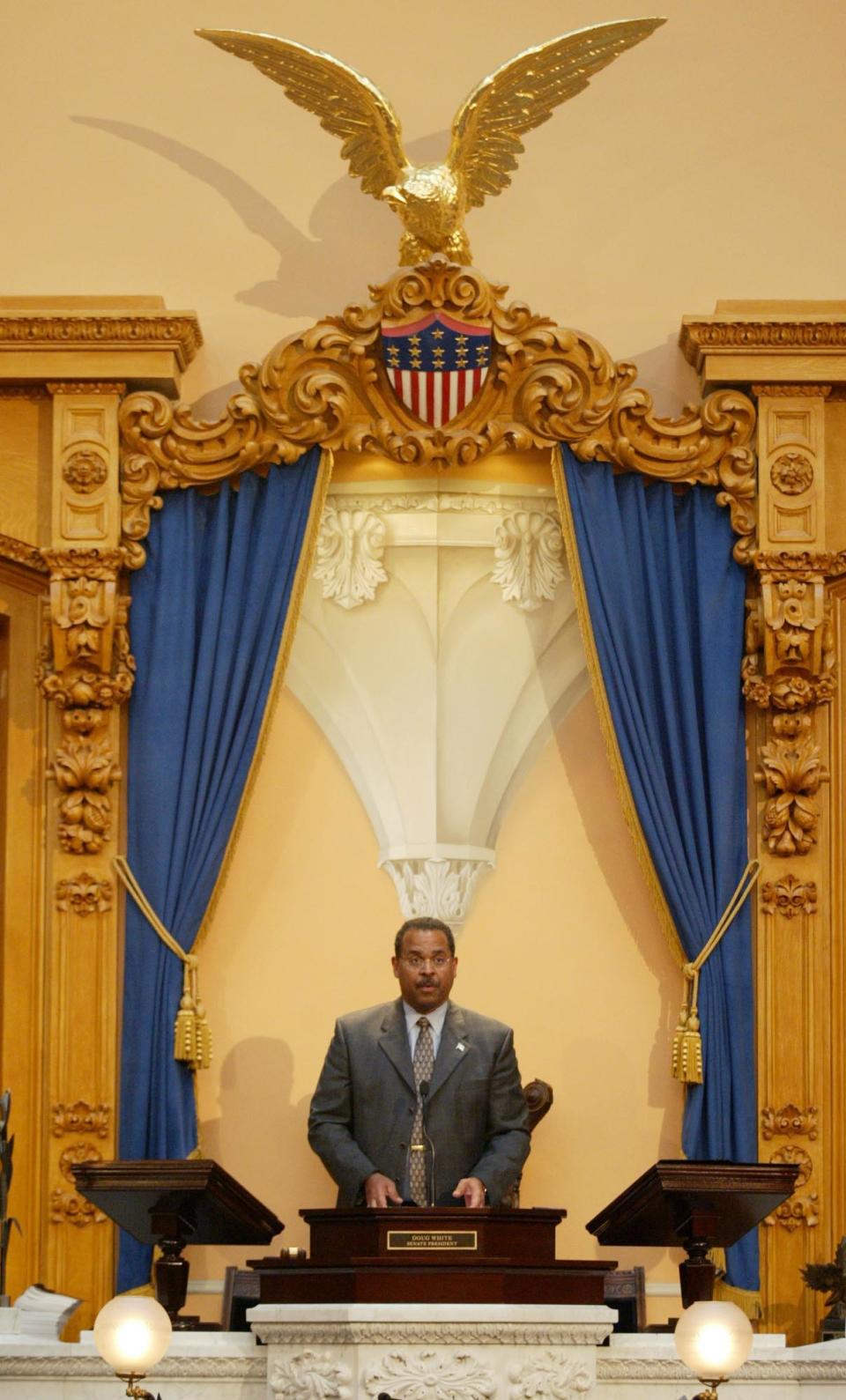Secretary of State J. Kenneth Blackwell presides over Ohio's electoral college during the voting ceremony at the Statehouse in Columbus, Ohio on Dec. 13, 2004.