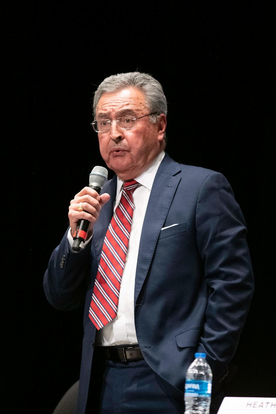 Dennis Flores speaks as a candidate for Pueblo Mayor during the 2023 Greater Pueblo Chamber of Commerce candidate debates at Memorial Hall on Thursday, October 5, 2023.