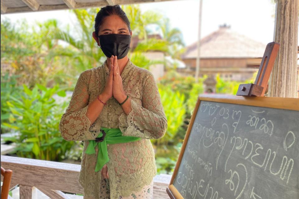 Learning Aksara Bali with Ibu Atik at the Four Seasons Resort Bali at Jimbaran Bay