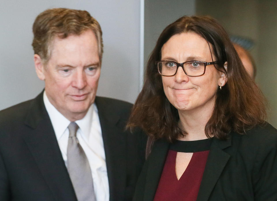 EU trade Commissioner Ceclia Malmstrom with US trade representative Robert Lighthizer (Getty)