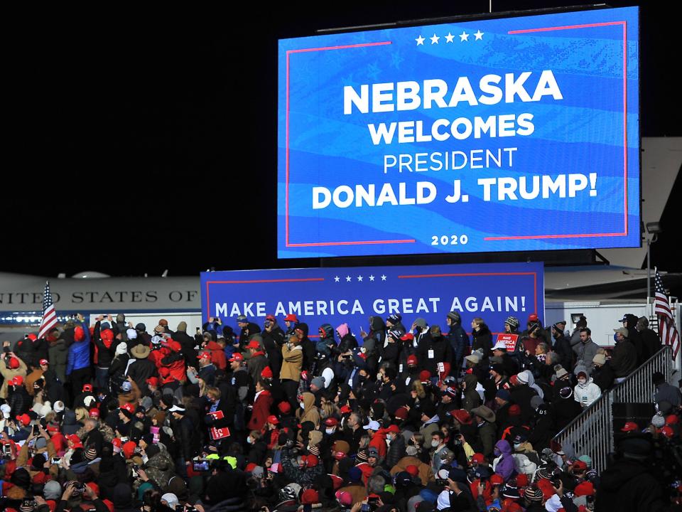 Supporters wait to watch Donald Trump speak at a campaign rally on 27 October 2020 in Omaha, Nebraska (Steve Pope/Getty Images)