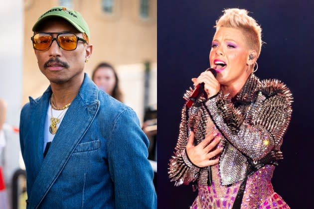 Pharrell Williams and Pink. - Credit: Claudio Lavenia/Getty Images;  Scott Legato/WireImage