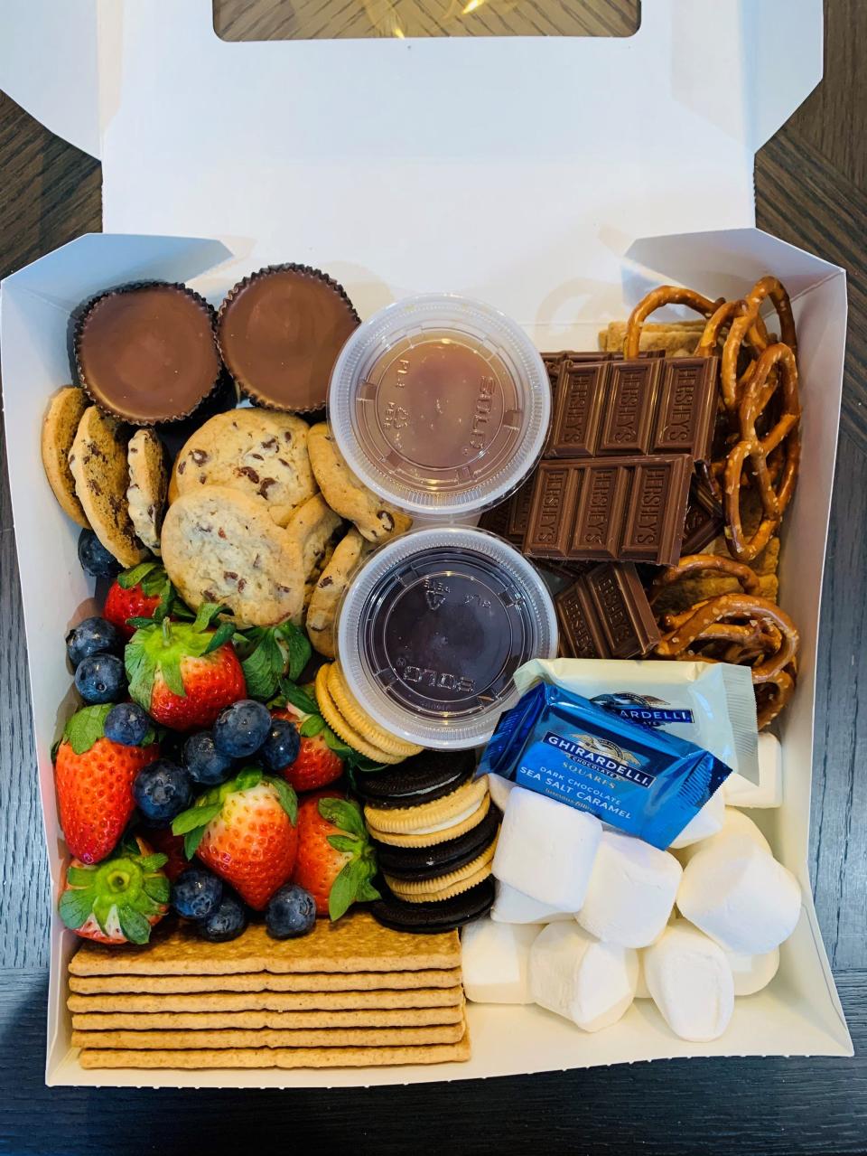 A s'mores charcuterie board from All Aboard, a Mamaroneck-based business started by a teacher in January 2021.