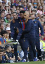 Barcelona's Alejandro Balde is carried off the field after a foul by Mallorca's Amath Ndiaye who was sent off after the challenge during a Spanish La Liga soccer match between Barcelona and Mallorca at the Camp Nou stadium in Barcelona, Spain, Sunday, May 28, 2023. (AP Photo/Joan Monfort)