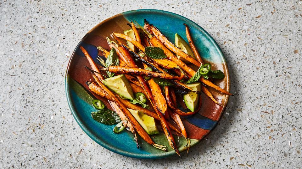 Grilled Carrots with Avocado and Mint