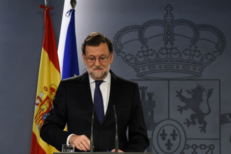 Spanish Prime Minister Mariano Rajoy during a press conference at La Moncloa palace after a meeting with Spain's king, in Madrid on February 2, 2016