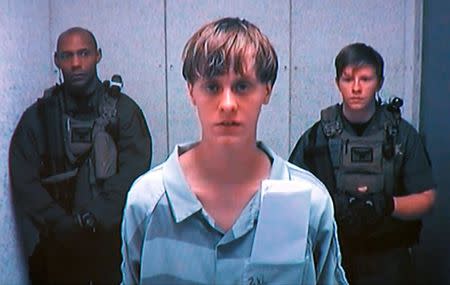 Dylann Storm Roof appears by closed-circuit television at his bond hearing in Charleston, South Carolina in this file photo taken from video June 19, 2015. REUTERS/POOL/Files