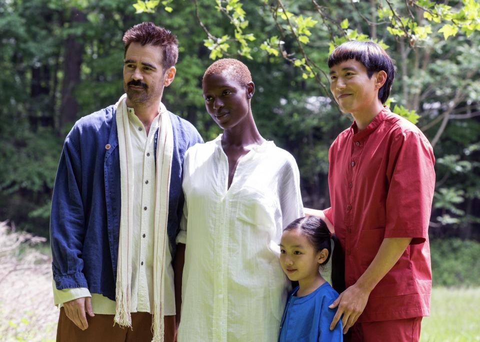 Colin Farrell, Jodie Turner-Smith, Malea Emma Tjandrawidjaja, and Justin H Min pose for a photo