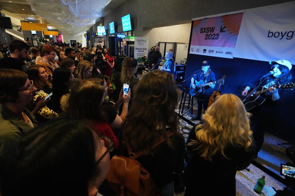 The airport considered letting boygenius perform on a baggage claim carousel, but nixed the idea due to safety.