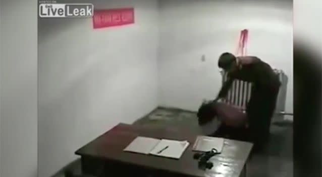 The inmate is brutally attacked by an official in the video. Photo: LiveLeak