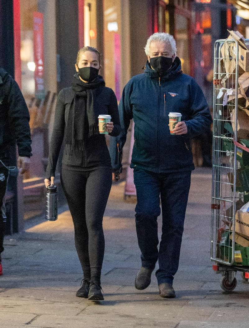 Rita Ora and her father make a Starbucks run in London, Dec. 7, 2020. - Credit: CLICK NEWS AND MEDIA/MEGA
