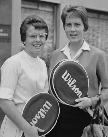 <p>Evening Standard/Hulton Archive/Getty</p> Billie Jean King and Karen Susman at the 1962 Wimbledon Championships