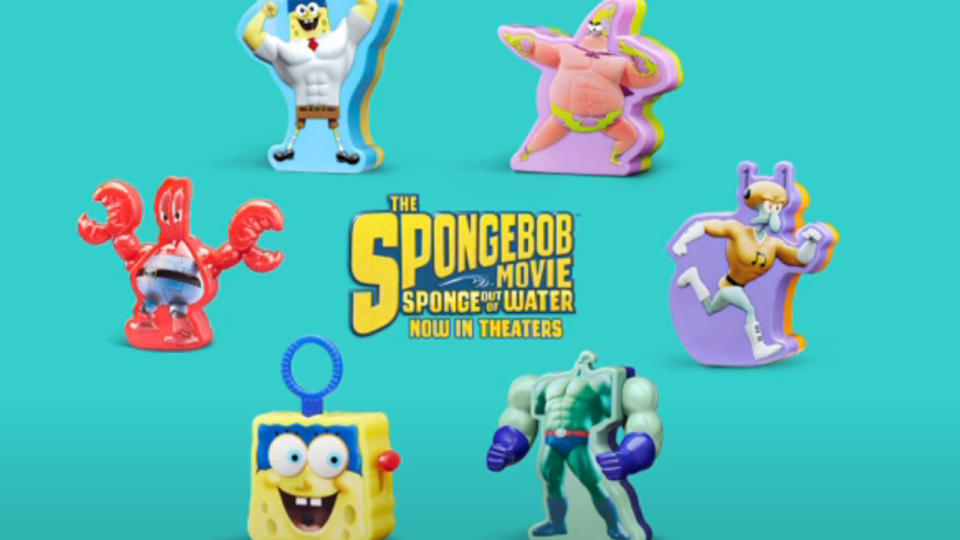 <p> Oh… what inspires talking straw toppers under the sea? <em>The Spongebob Movie: Sponge Out of Water</em>, that’s what! The superpowered cinematic adventure of that pineapple dwelling Nickelodeon character yielded a set of “toys” that allowed kids to put their straws in, with different sayings being spouted out as a result. We’re sure the kids remembered this one for a good five weeks. </p>