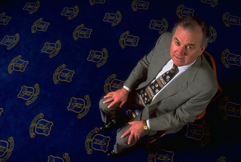 Peter Johnson, chairman of Everton FC, at Goodison Park in 1997